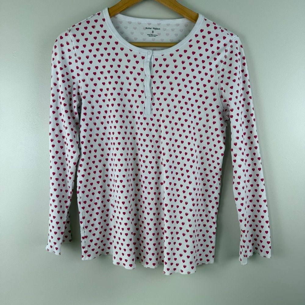 Roller Rabbit Hearts Pajama Top Long Sleeve Women's Size Small Pima Cotton Peru